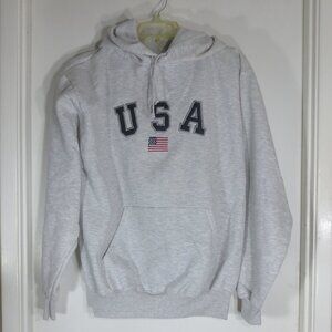 Jerzees Sweatshirt Gray Embroidered USA Pull-on Hoodie Long Sleeve Men's Size M